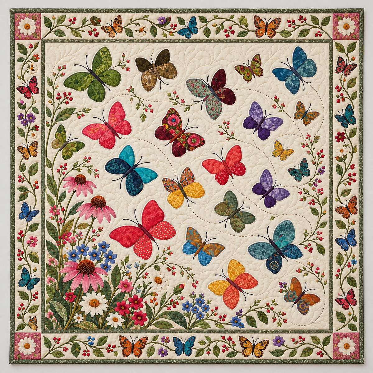 Rainbow Butterflies On Ivory TD141026208 Quilt Blanket