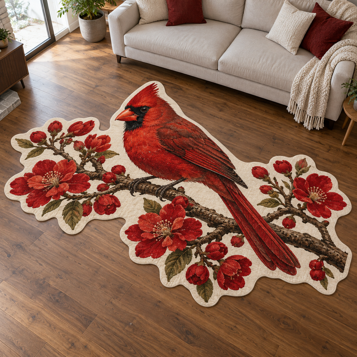 Red Cardinal Spring TD131026210 Custom Shape Area Rug