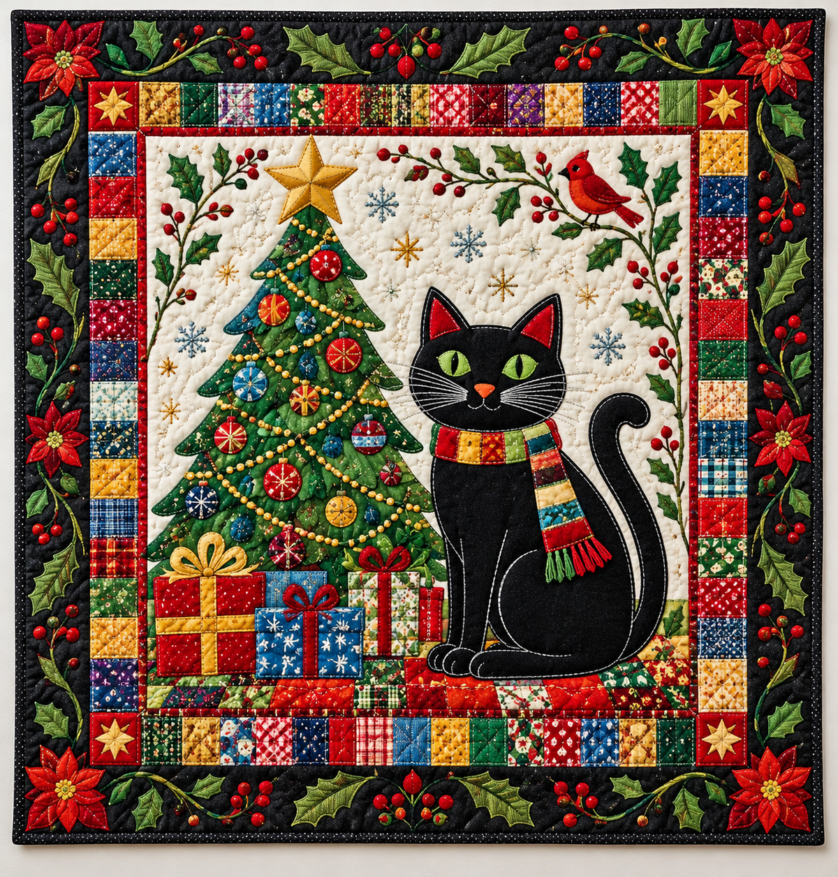 Black Cat Beside A Christmas Tree TD141026211 Quilt Blanket