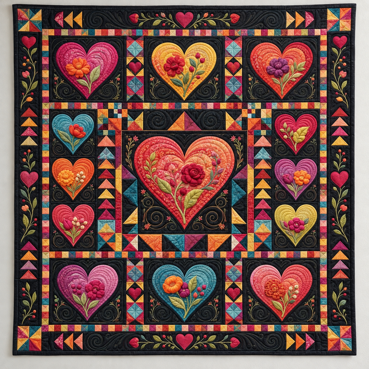 Rainbow Hearts On Midnight Black TD141026212 Quilt Blanket