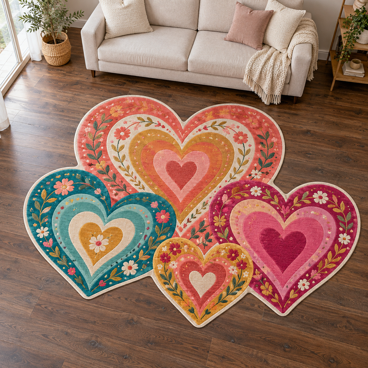 Rainbow Hearts TD131026212 Custom Shape Area Rug