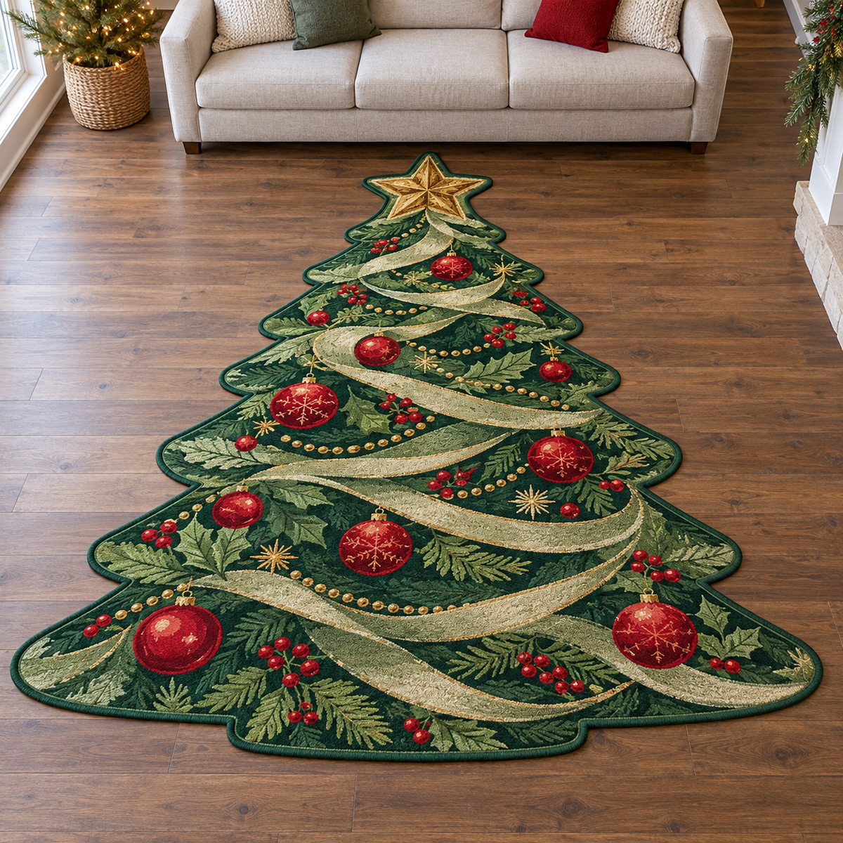 Ribbon Christmas Tree TD131026213 Custom Shape Area Rug
