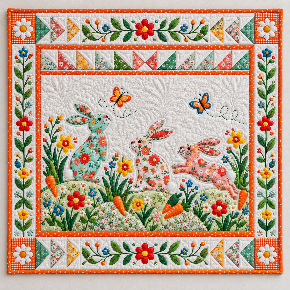 Floral Rabbits And Spring Carrots TD141026216 Quilt Blanket