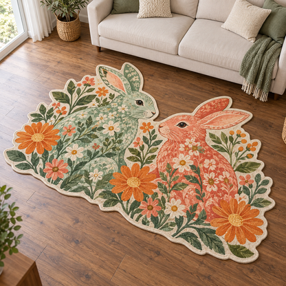 Spring Floral Rabbits TD131026217 Custom Shape Area Rug