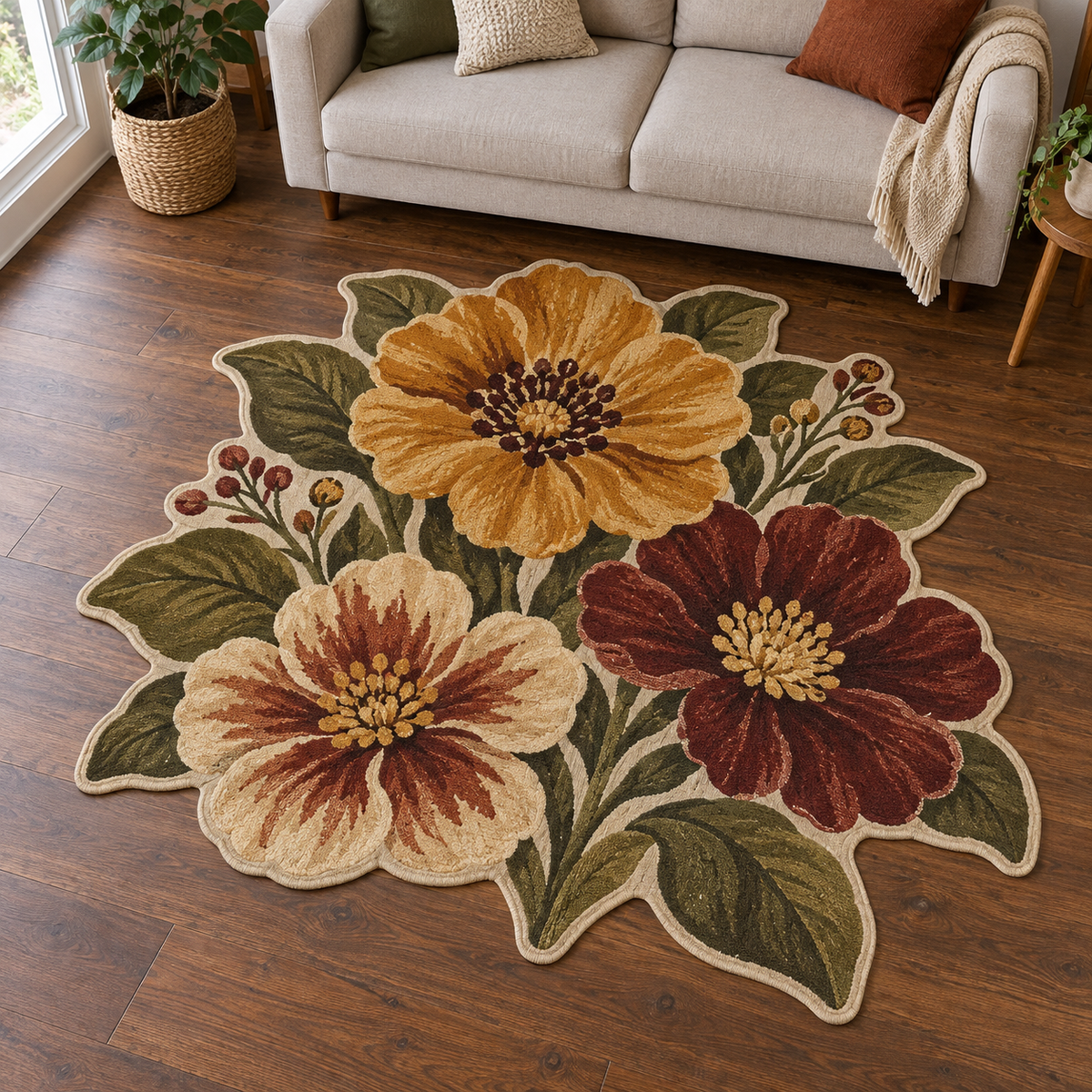 Folk Floral Stems TD131026218 Custom Shape Area Rug