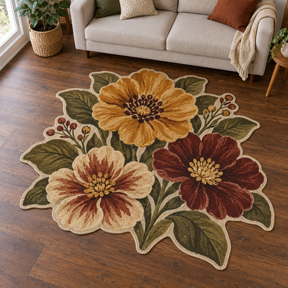 Folk Floral Stems TD131026218 Custom Shape Area Rug