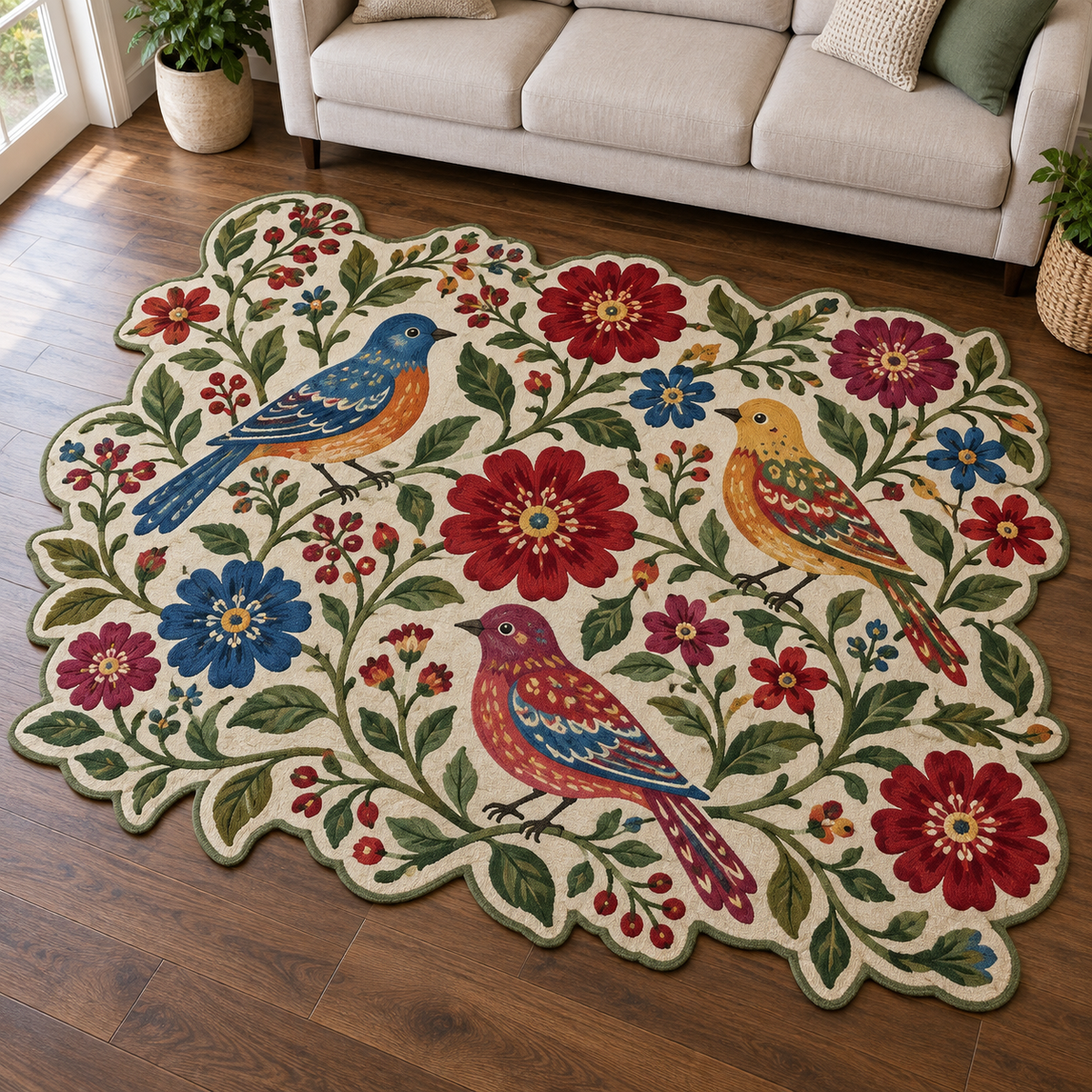 Folk Bird Garden TD131026222 Custom Shape Area Rug