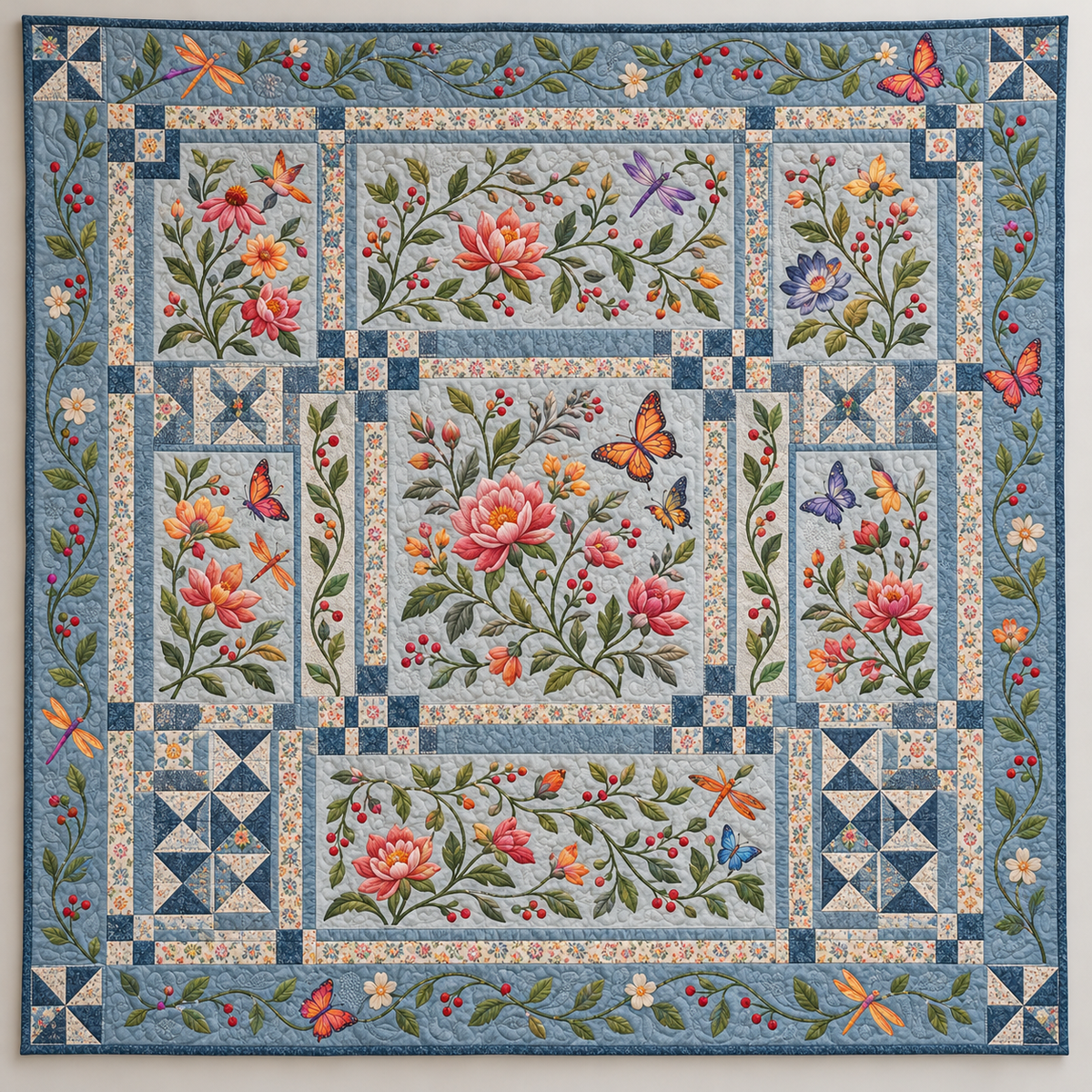 Delicate Blue Botanical Garden TD141026223 Quilt Blanket