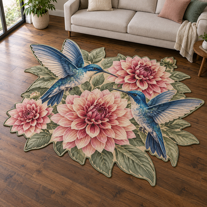 Blue Hummingbird Dahlias TD131026225 Custom Shape Area Rug