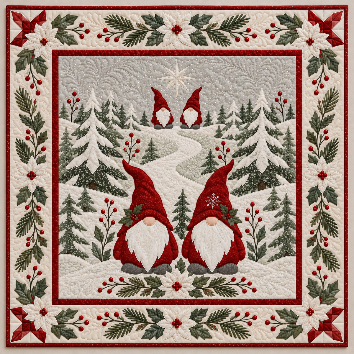 Red Hatted Gnomes In A Snowy Landscape TD141026225 Quilt Blanket