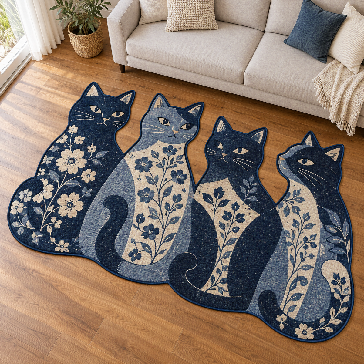 Indigo Cat Blocks TD131026230 Custom Shape Area Rug
