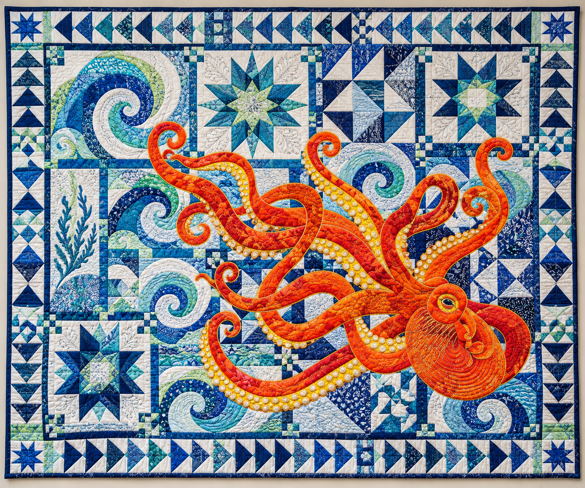 Orange Octopus And Ocean Stars TD141026232 Quilt Blanket