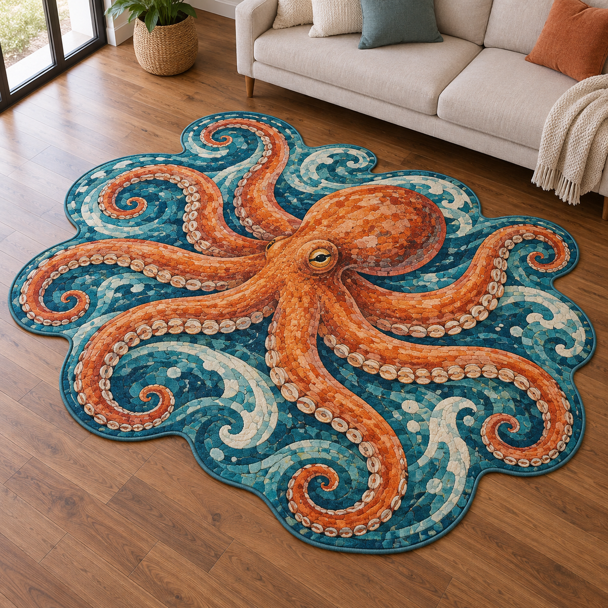 Orange Octopus Waves TD131026233 Custom Shape Area Rug