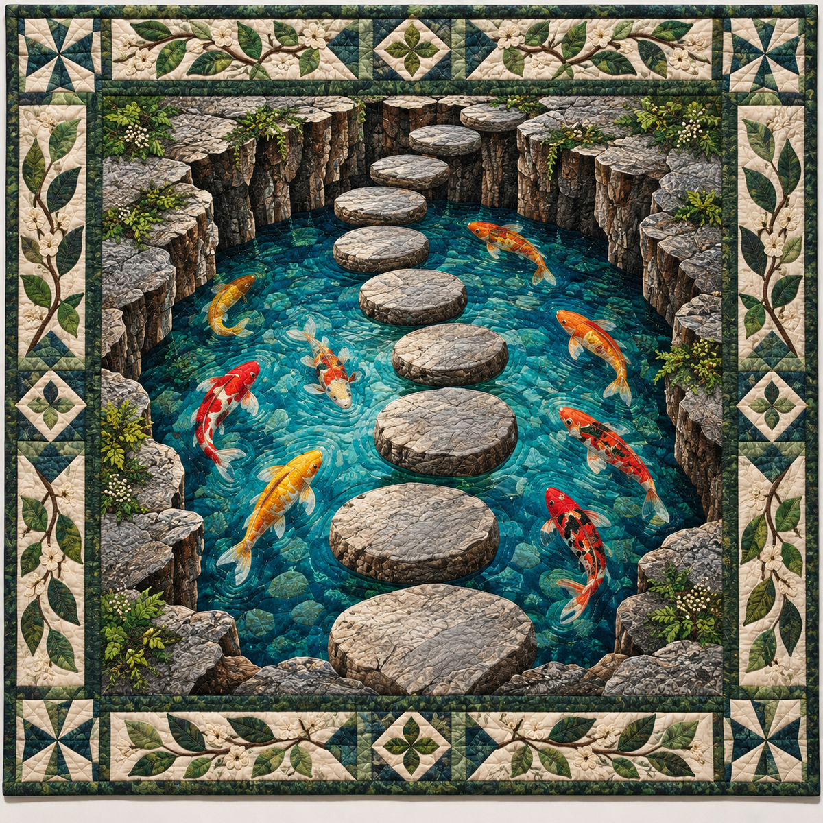 Koi Stepping Stone Illusion TD141026735 Quilt Blanket