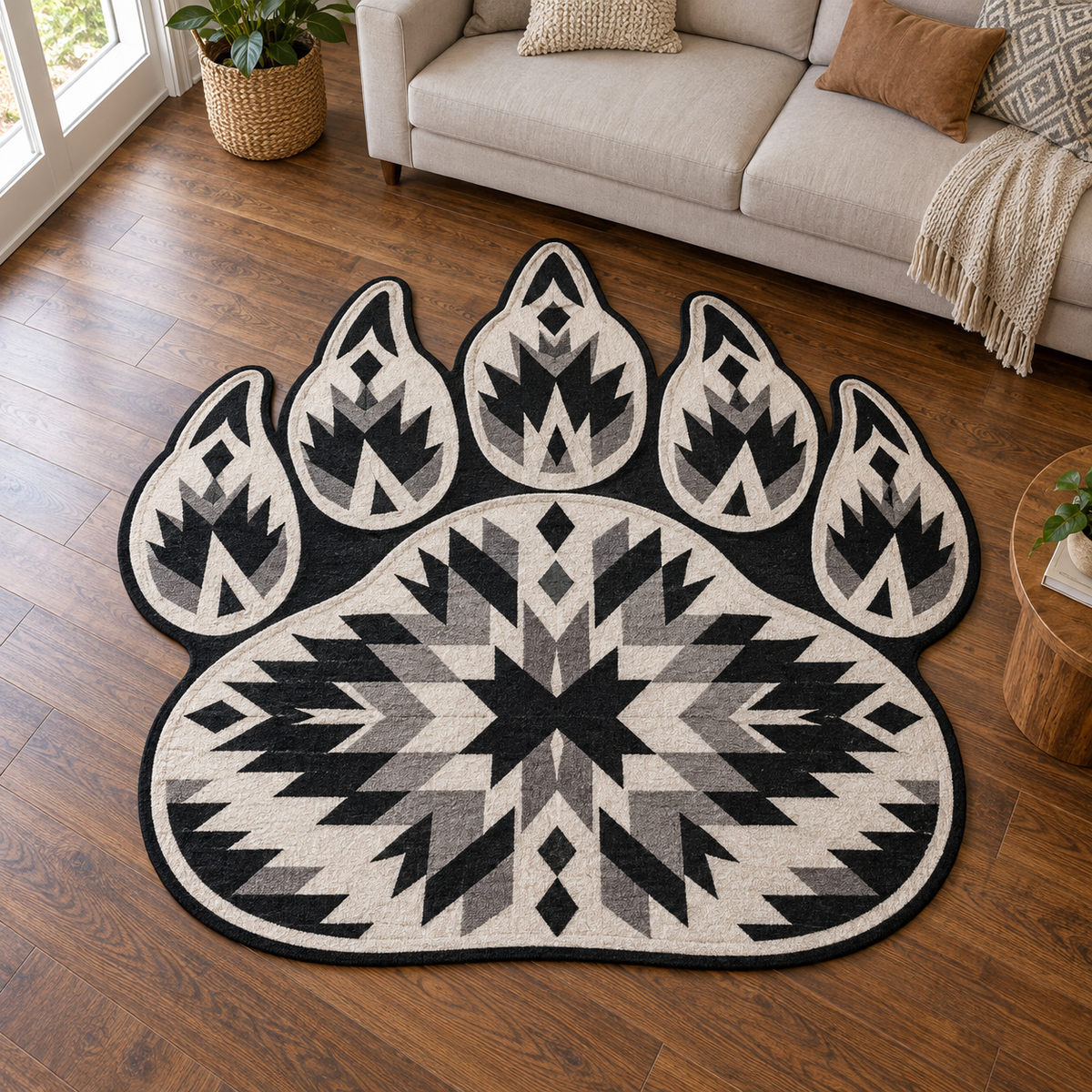Monochrome Bear Paw Star TD131026235 Custom Shape Area Rug