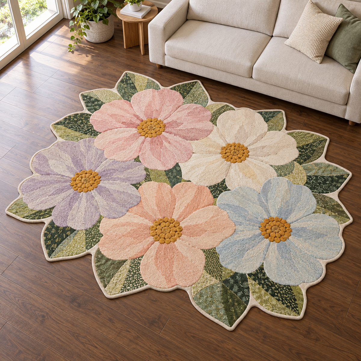 Pastel Flower Patchwork TD131026236 Custom Shape Area Rug