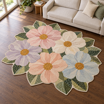 Pastel Flower Patchwork TD131026236 Custom Shape Area Rug