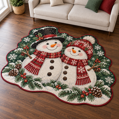 Snowman Red Snowflakes TD131026237 Custom Shape Area Rug