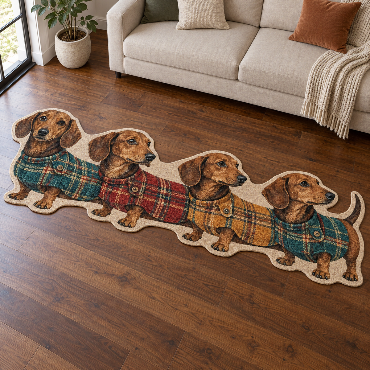 Plaid Dachshund Parade TD131026239 Custom Shape Area Rug