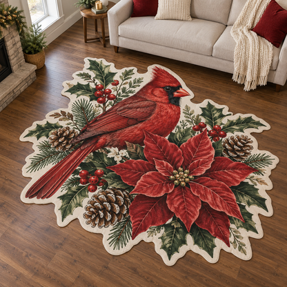 Cardinal Christmas Bouquet TD131026243 Custom Shape Area Rug