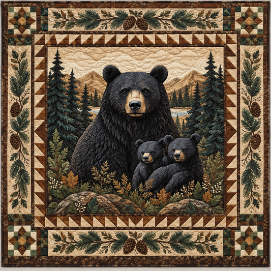 Black Bear Family Portrait TD141026744 Quilt Blanket