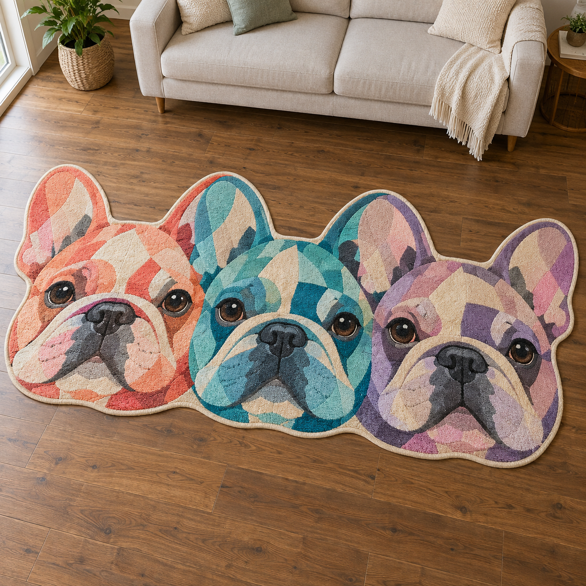 Pastel Frenchie Grid TD131026245 Custom Shape Area Rug