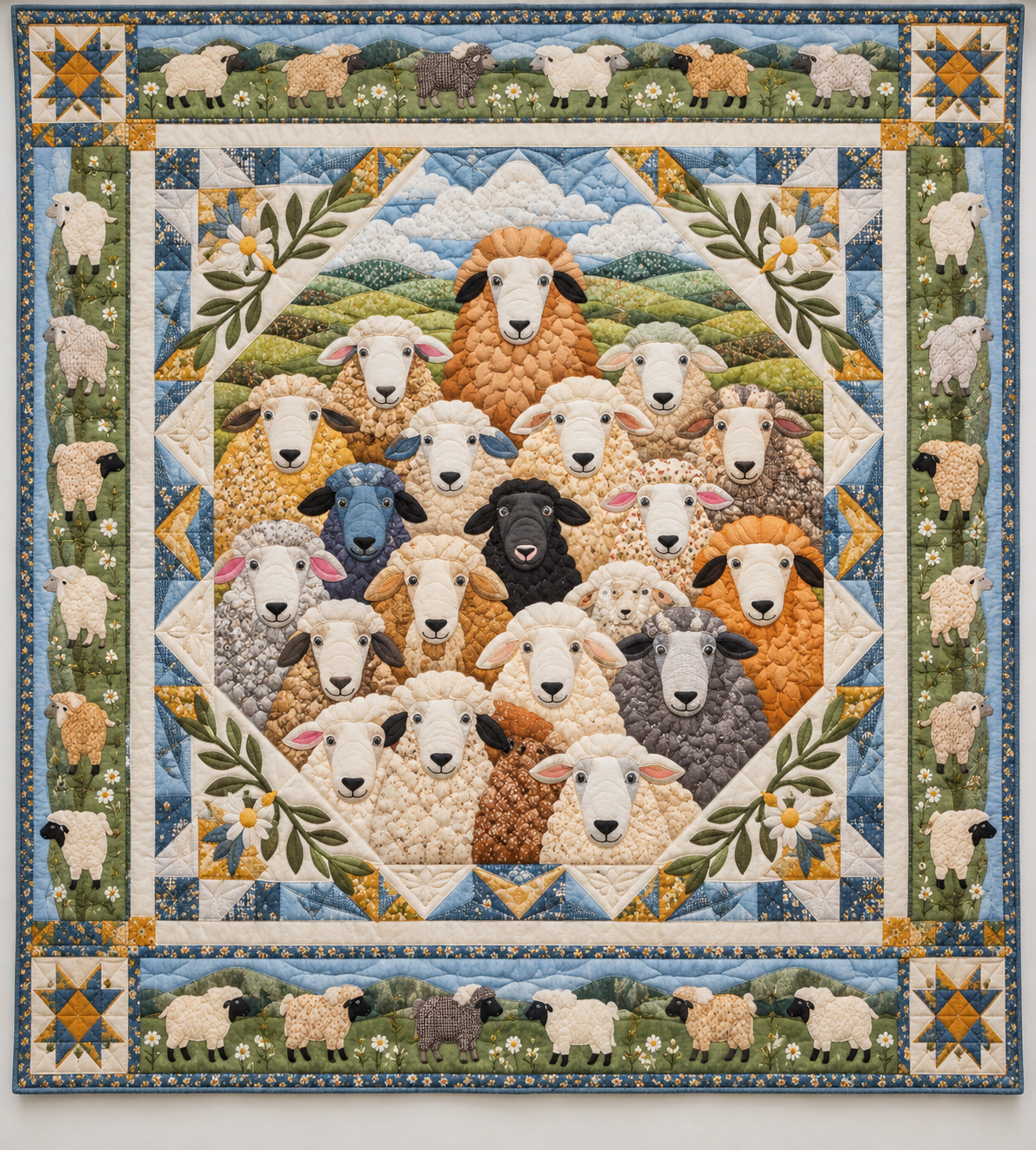 Pastoral Sheep Beneath Blue Clouds TD141026245 Quilt Blanket
