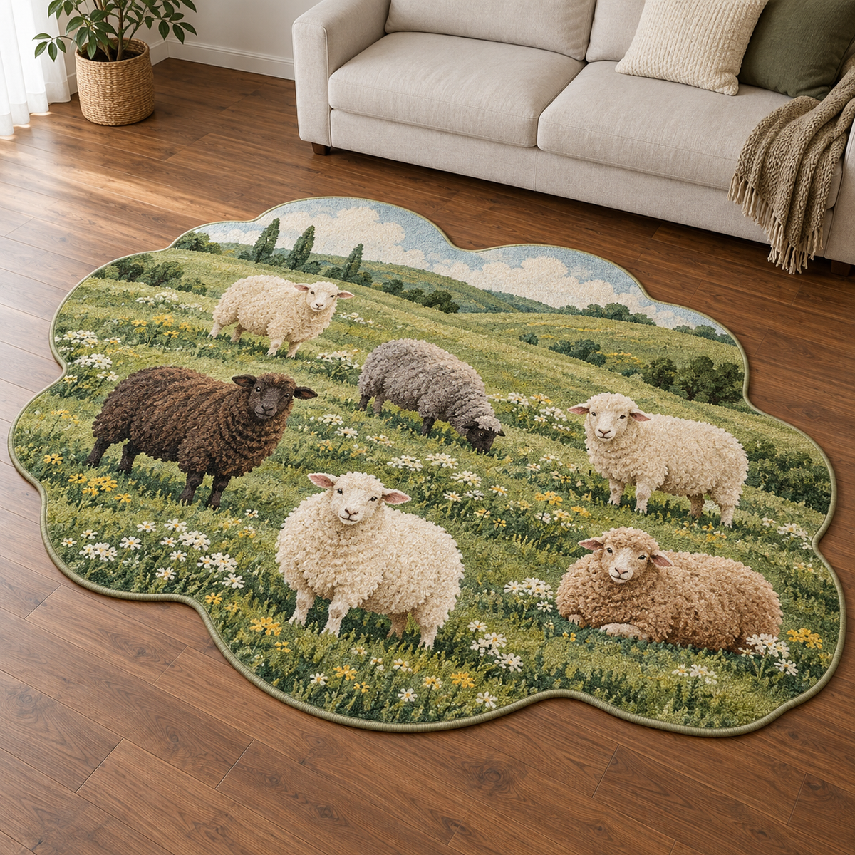 Sheep Hillside TD131026246 Custom Shape Area Rug