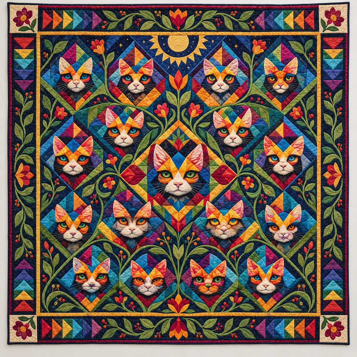 Rainbow Geometric Cat Faces TD141026246 Quilt Blanket