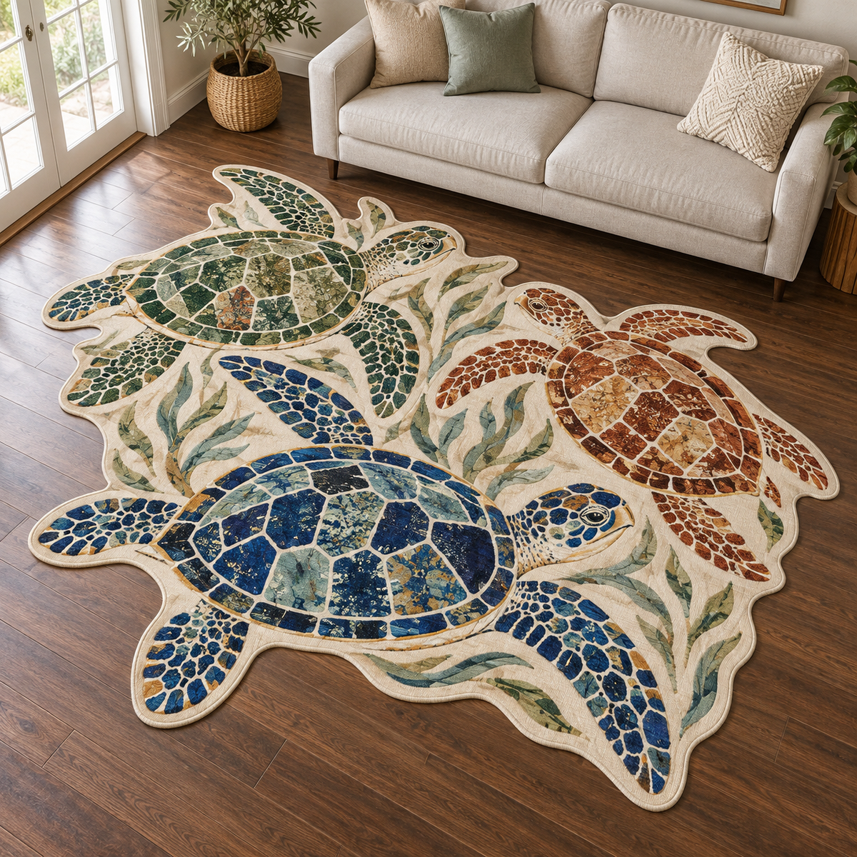 Mosaic Turtle Pillow TD131026248 Custom Shape Area Rug