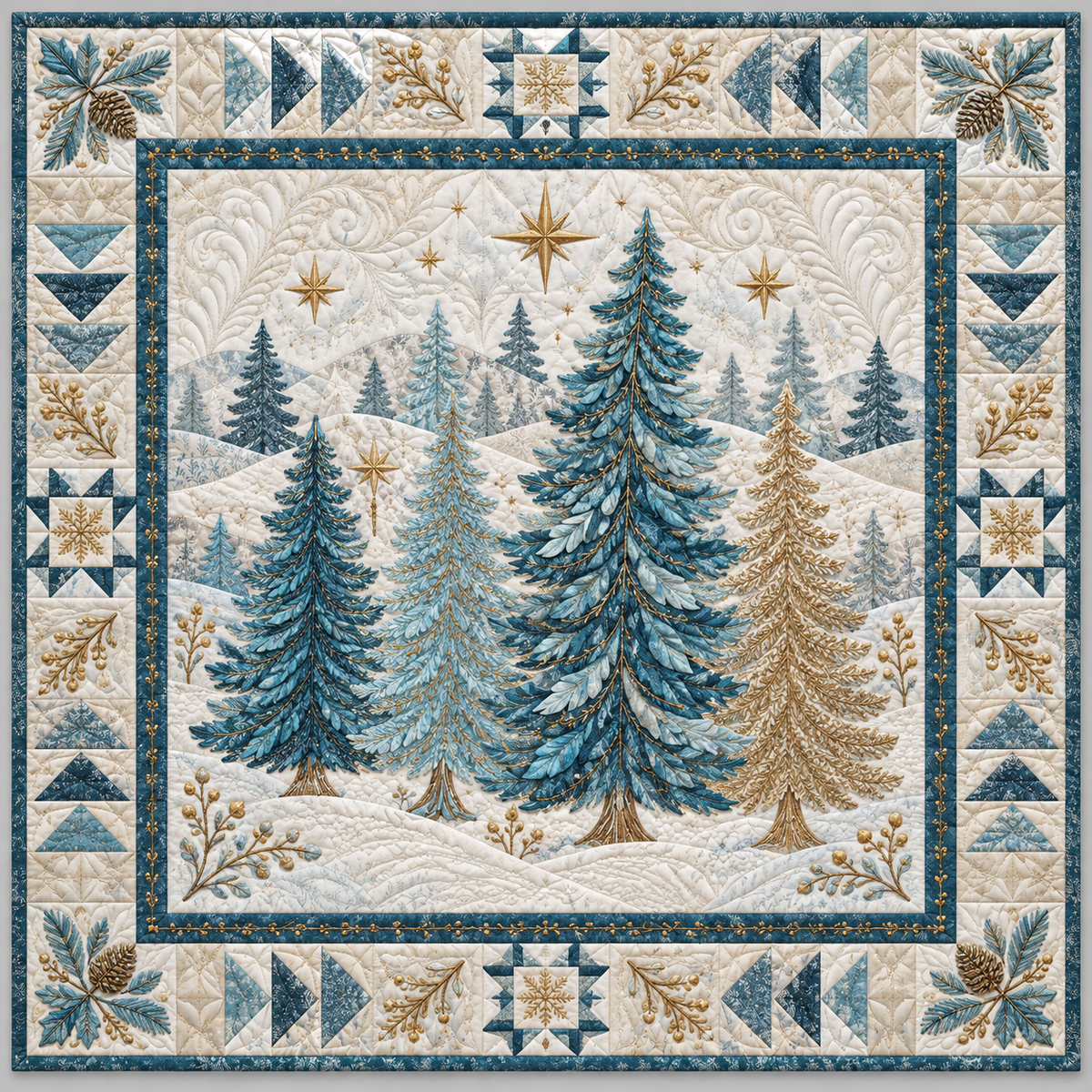 Blue And Gold Winter Forest TD141026749 Quilt Blanket