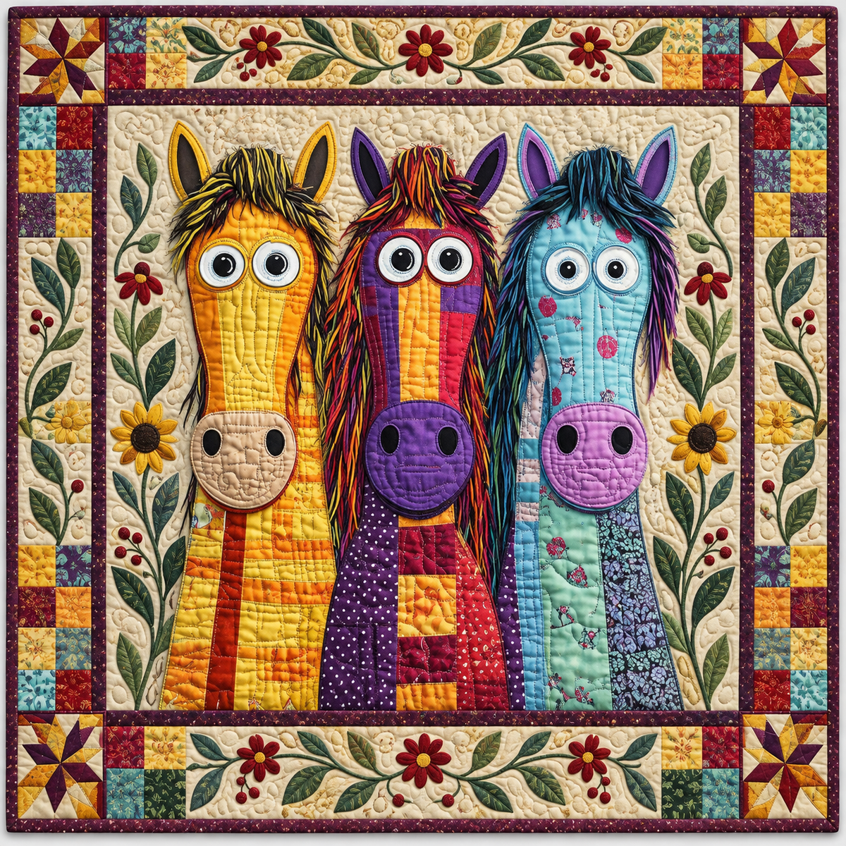 Three Whimsical Horses TD141026750 Quilt Blanket