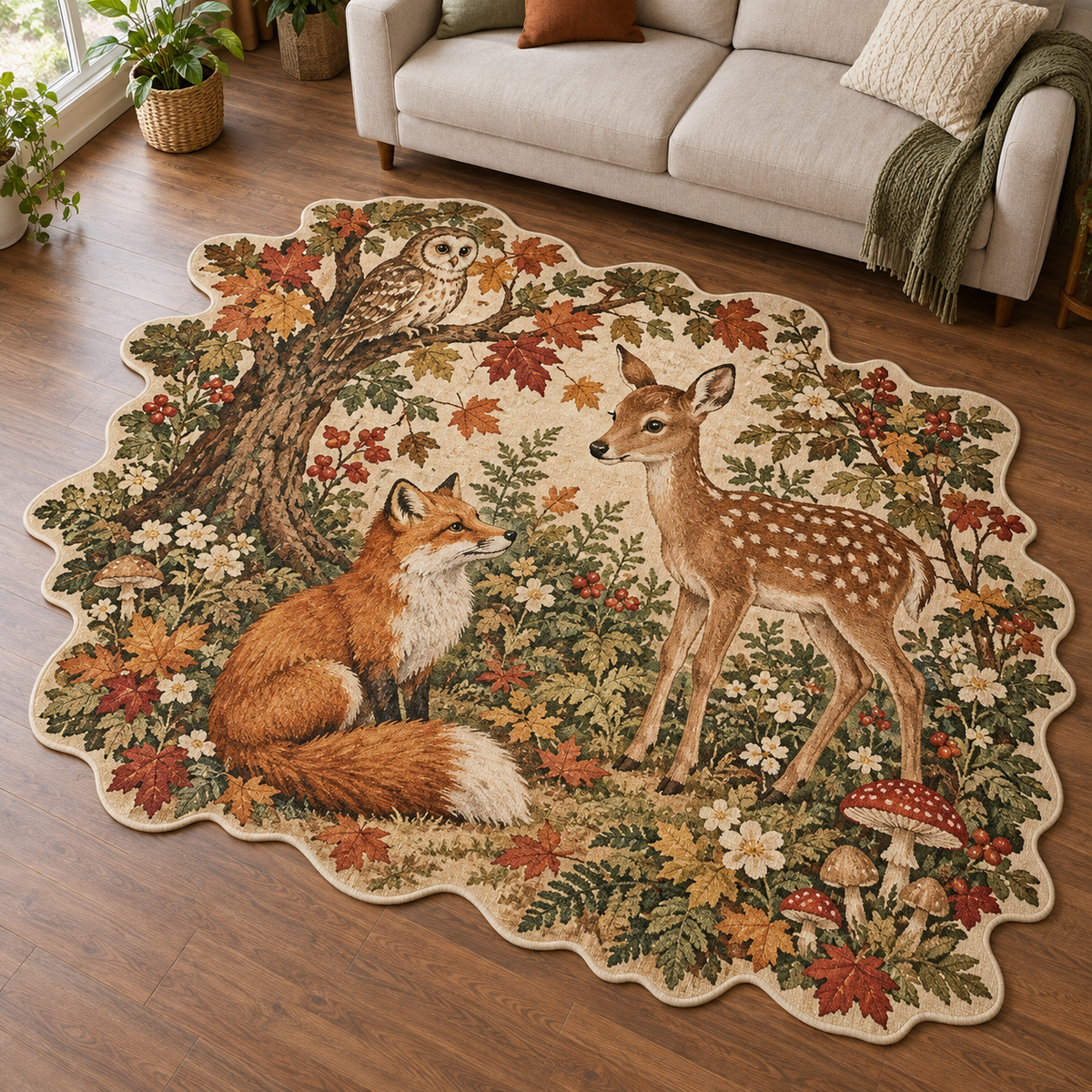 Autumn Woodland Friends TD131026253 Custom Shape Area Rug