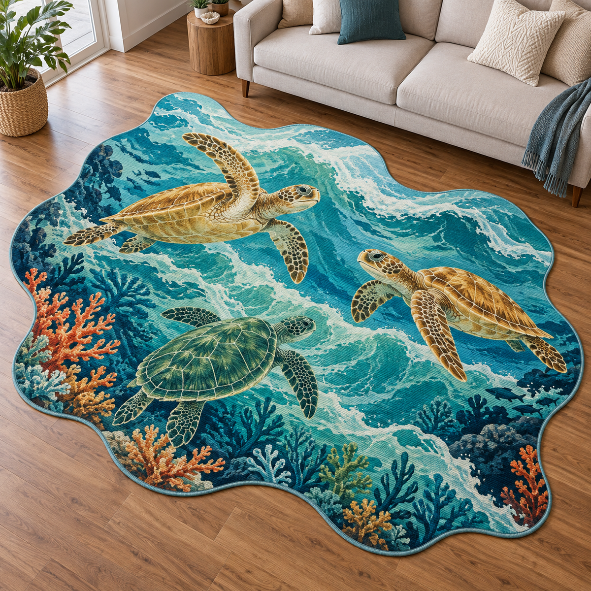 Sea Turtle Reef TD131026255 Custom Shape Area Rug