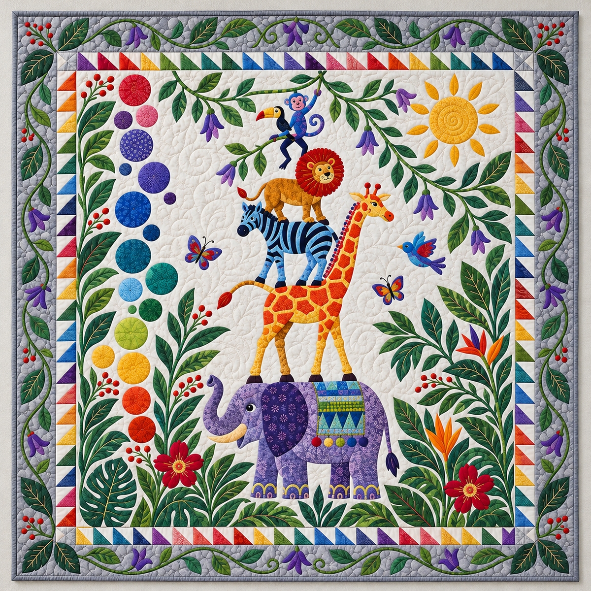 Stacked Safari Animals And Rainbow Accents TD141026255 Quilt Blanket