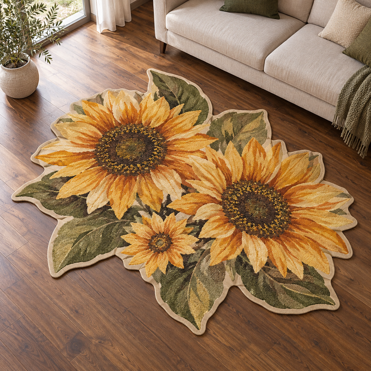 Amber Sunflower Leaves TD131026258 Custom Shape Area Rug