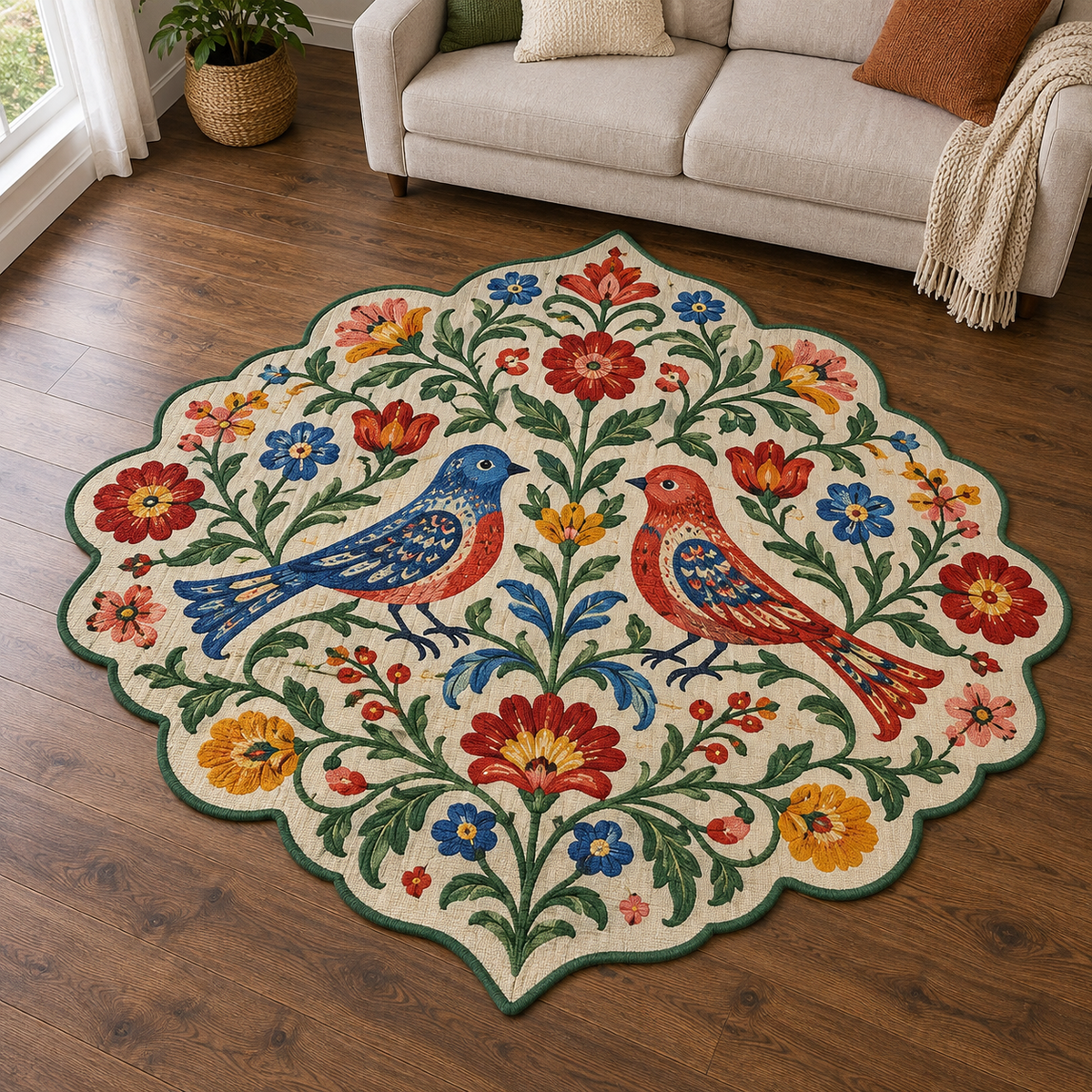 Folk Bird Flower Vine TD131026259 Custom Shape Area Rug