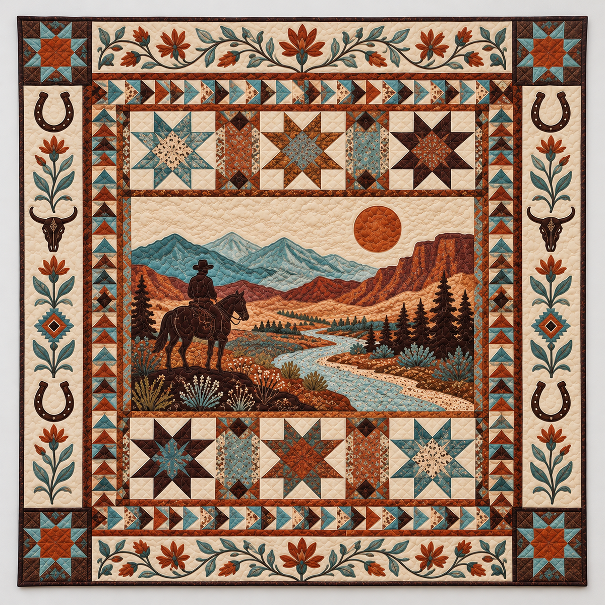 Western Stars In Rust And Turquoise TD141026261 Quilt Blanket