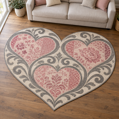 Pink Hearts and Scrolls TD131026268 Custom Shape Area Rug