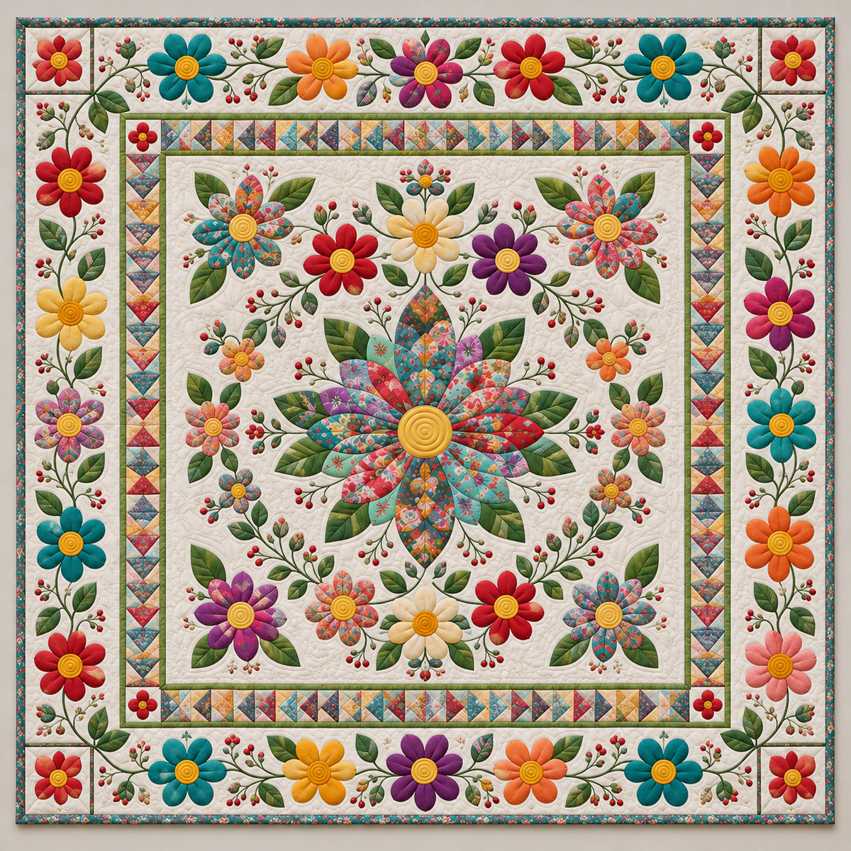 Rainbow Flower Chain TD141026269 Quilt Blanket