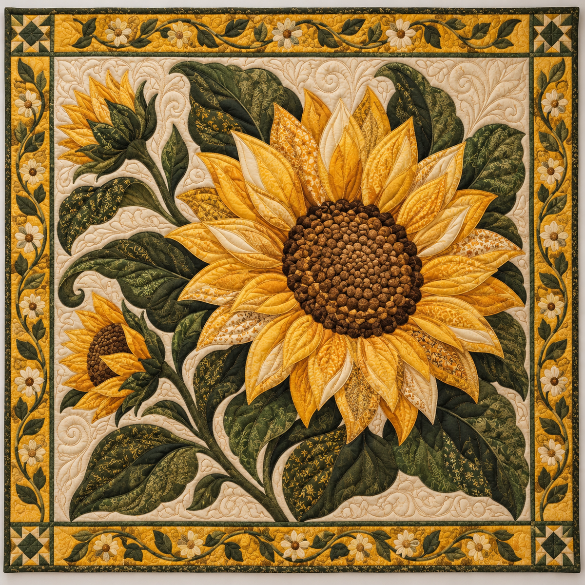 Golden Sunflower And Dark Green Leaves TD141026270 Quilt Blanket