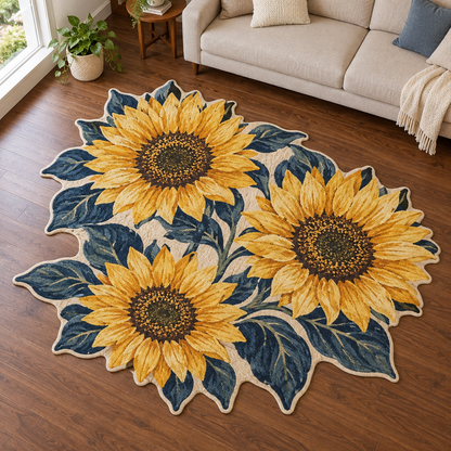 Blue Leaf Sunflowers TD131026273 Custom Shape Area Rug