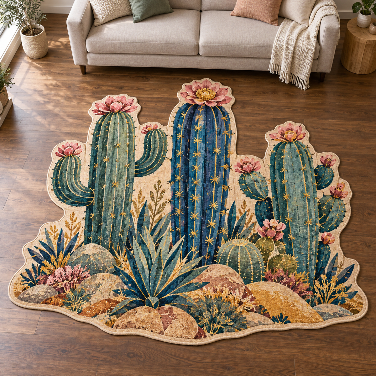 Golden Desert Cacti TD131026274 Custom Shape Area Rug