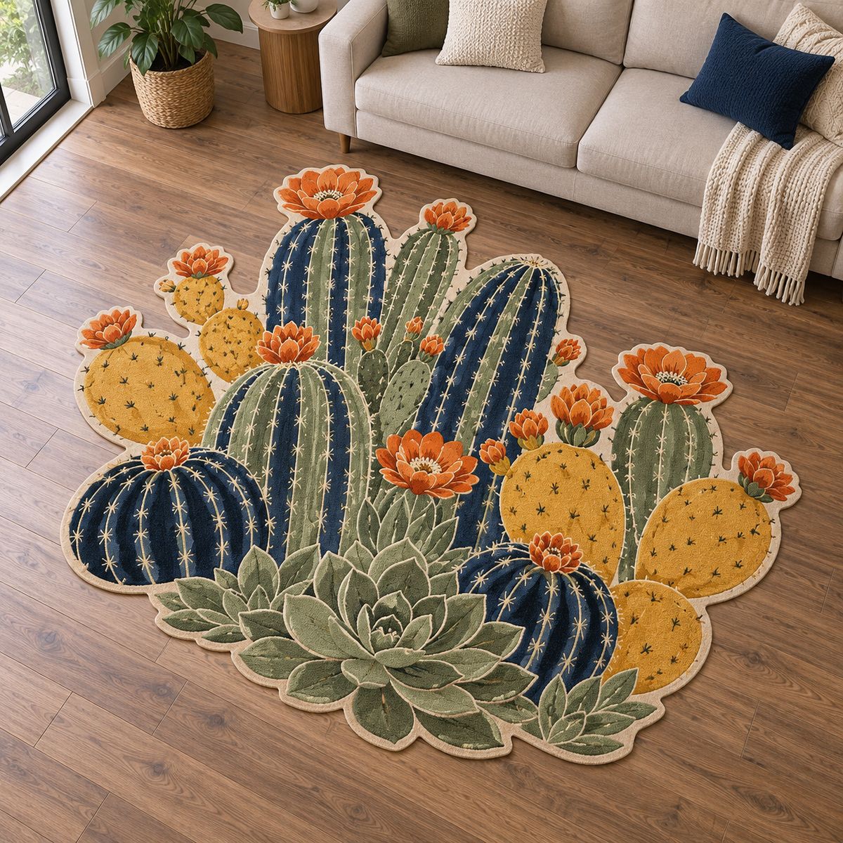 Striped Cactus Garden TD131026279 Custom Shape Area Rug