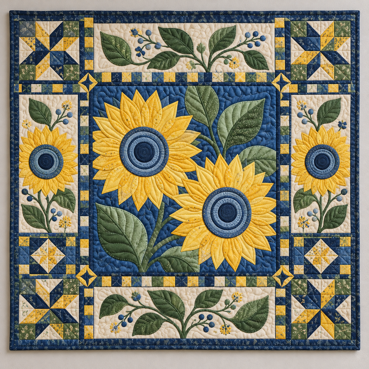 Blue Centered Sunflower Pair TD141026283 Quilt Blanket