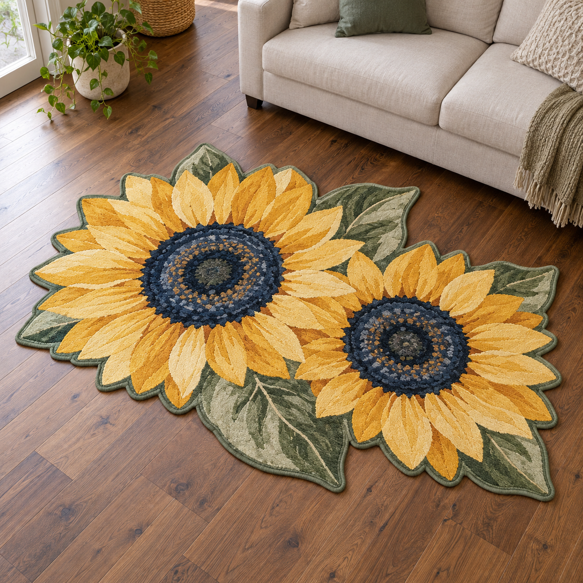 Blue Center Sunflowers TD131026284 Custom Shape Area Rug