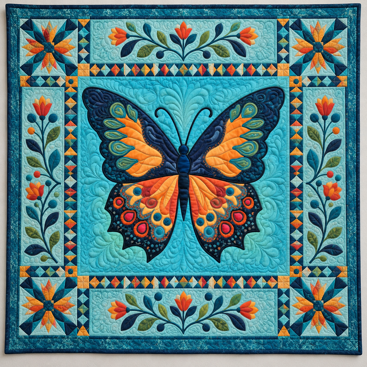 Orange And Teal Ornamental Butterfly TD141026292 Quilt Blanket