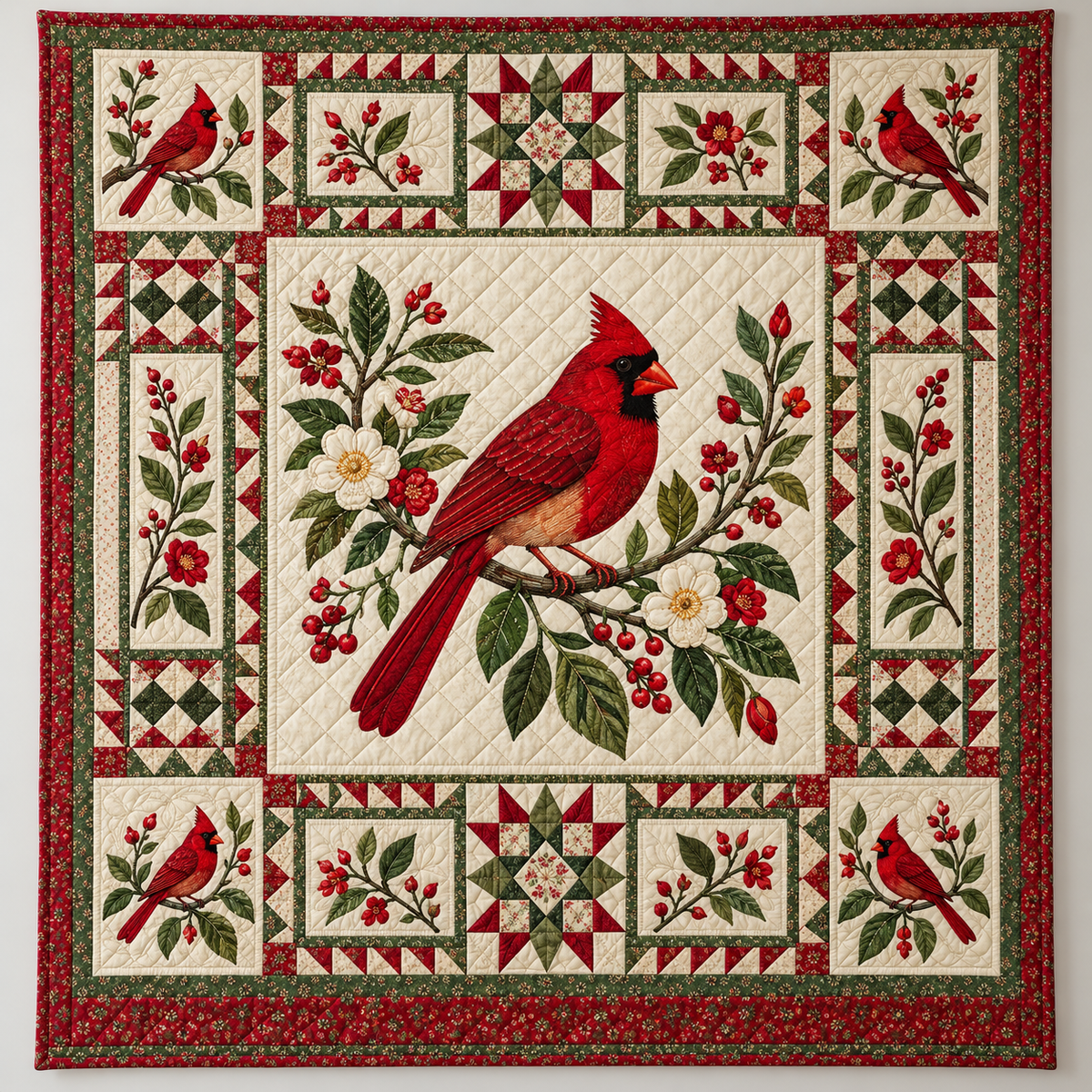Cardinal And Flowering Meadow Branch TD141026295 Quilt Blanket
