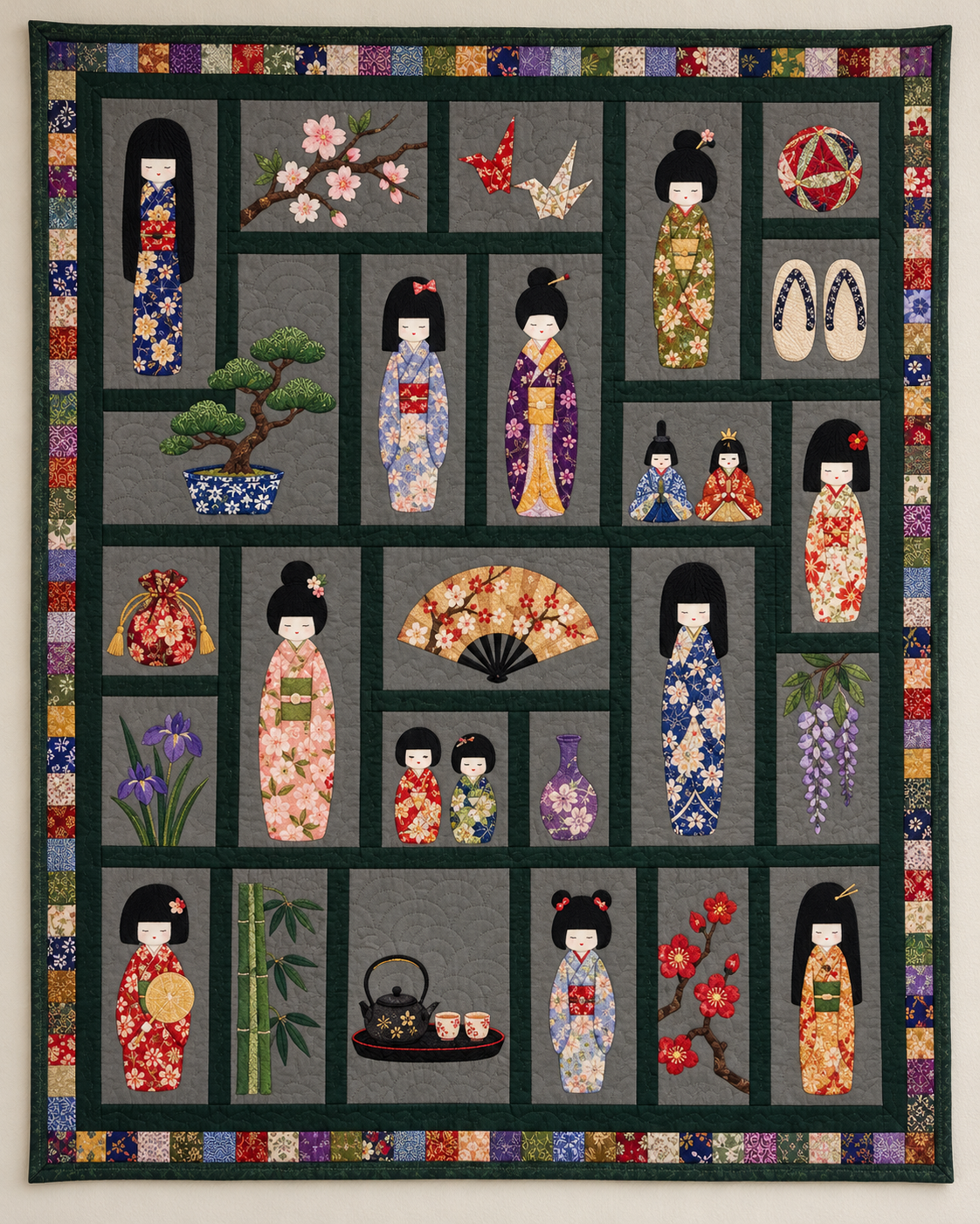 Kokeshi Doll Patchwork Album TD141026297 Quilt Blanket