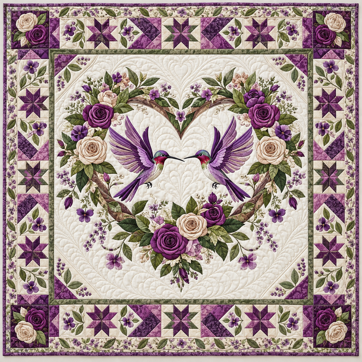 Hummingbird Rose Heart TD141026798 Quilt Blanket